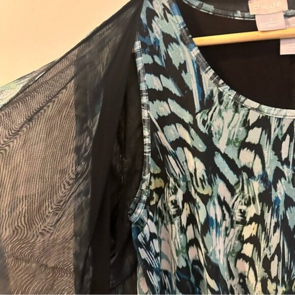 Chico’s Leaf-Print Mesh Cardigan and Matching Tank Set Size Medium Open Front - Picture 7 of 12